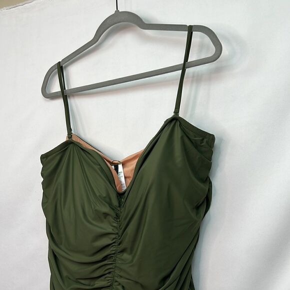 J. crew Olive Green Ruched Spaghetti strap swimsuit NWT - Picture 5 of 16